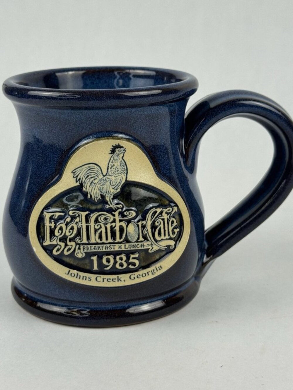 Deneen Pottery Hand Thrown Coffee Mug Egg Harbor Cafe Georgia Blue Cream 2019